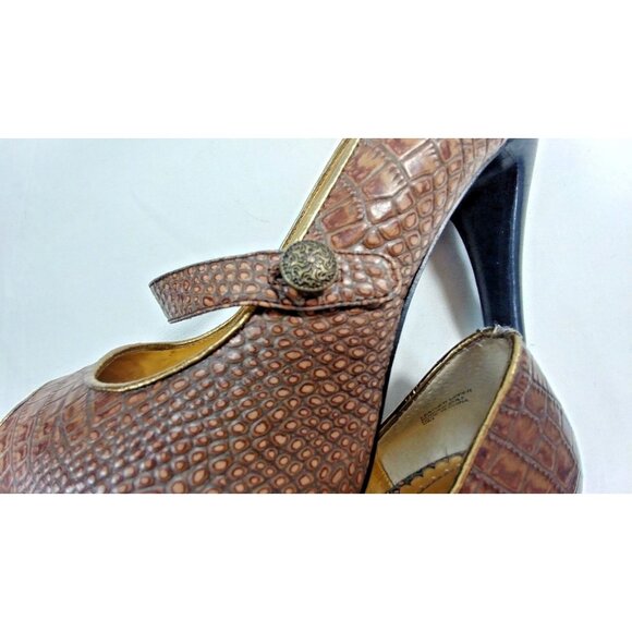 Hale Bob Womens Brown Leather Animal Print Peep Toe Mary Jane Heels size 9M - Picture 6 of 9